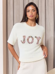 Cream Joy - Lipsy Christmas Fluffy Knitted Top - Bild 1 von 6