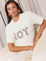 Cream Joy - Lipsy Christmas Fluffy Knitted Top - Bild 3 von 6