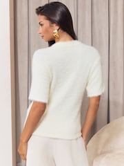 Cream Joy - Lipsy Christmas Fluffy Knitted Top - Bild 5 von 6