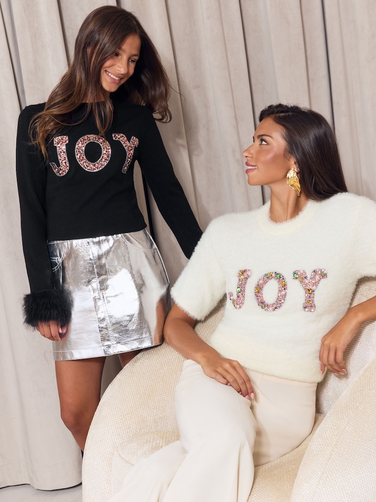 Cream Joy - Lipsy Christmas Fluffy Knitted Top - Bild 6 von 6