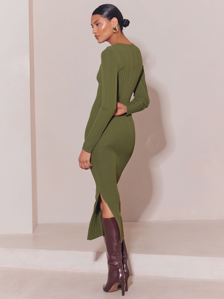 Lipsy Olive Green Knitted Cut Out Detail Midi Dress - Image 4 of 4 Lipsy Olive Green Knitted Cut Out Detail Midi Dress - Image 4 of 4