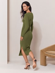 Lipsy Olive Green Knitted Cut Out Detail Midi Dress - Image 5 of 5