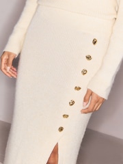 Lipsy Cream Fringe Detail Slit Knitted Midi Skirt - Image 5 of 6
