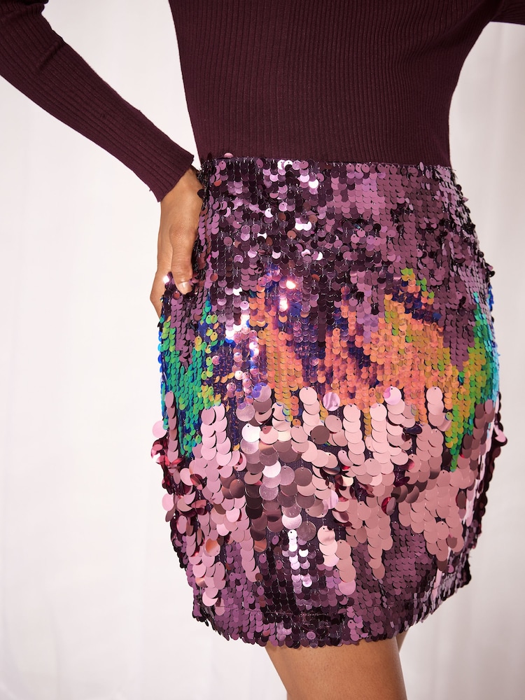 Lipsy Burgundy Red Sequin 2 in 1 Knitted Mini Dress - Image 2 of 5