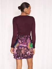 Lipsy Burgundy Red Sequin 2 in 1 Knitted Mini Dress - Image 5 of 5