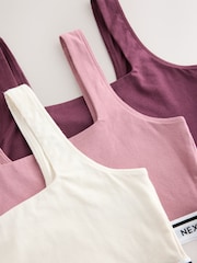 Pink/Plum/Cream 3 Pack Cotton Rich Ultimate Comfort Crop Tops - Image 5 of 6