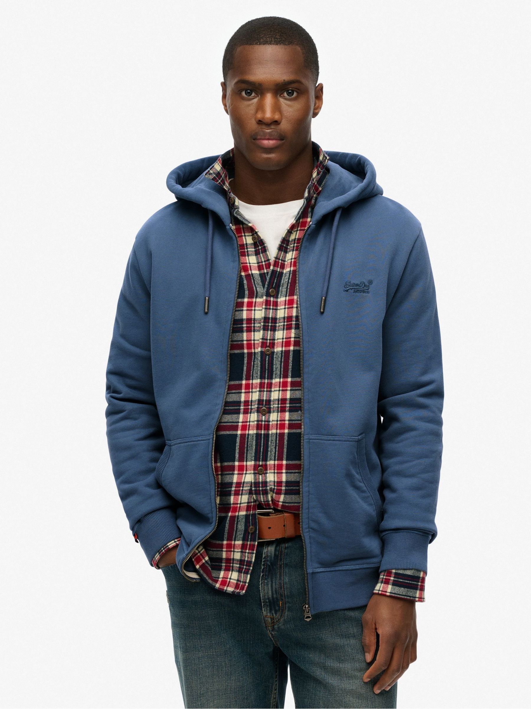 Superdry Men's Blue Zip-Up Hoodie Essential Logo - Image 2