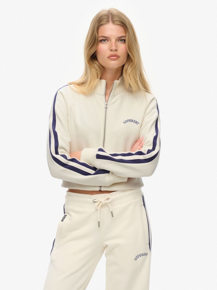 Superdry White Athletic Essentials Logo Track Top - Image 1 of 7 Superdry White Athletic Essentials Logo Track Top - Image 1 of 7
