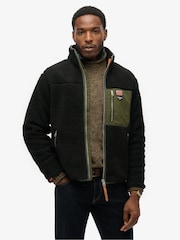 Superdry Black Vintage Retro Borg Fleece Jacket - Image 1 of 7
