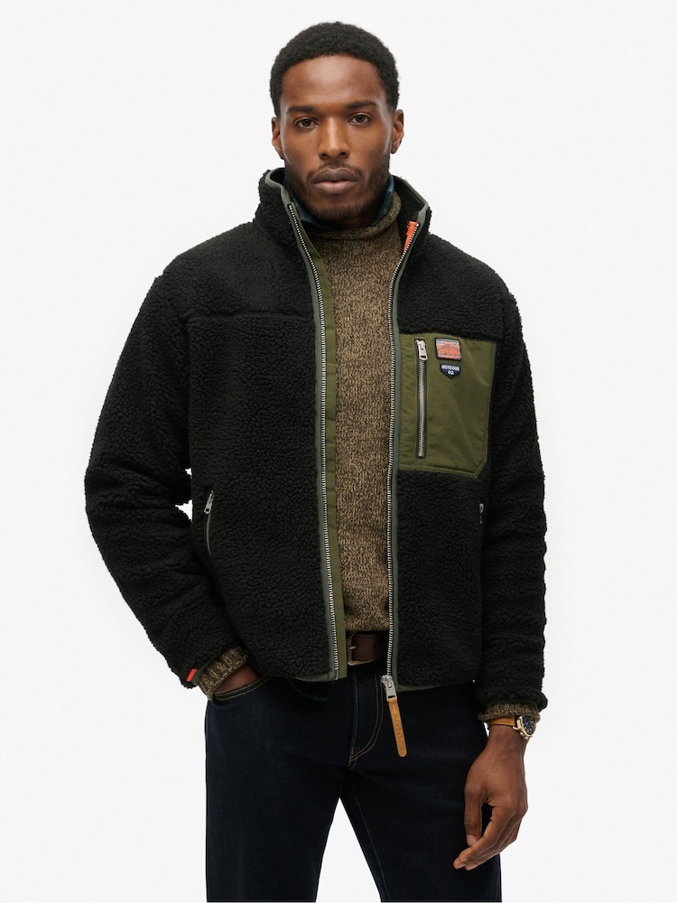 Superdry Black Vintage Retro Borg Fleece Jacket - Image 1 of 7