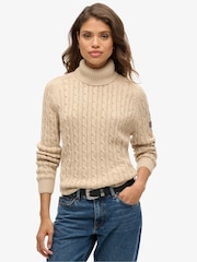 Superdry Nude Slouchy Cable Roll Neck Jumper - Image 1 of 7