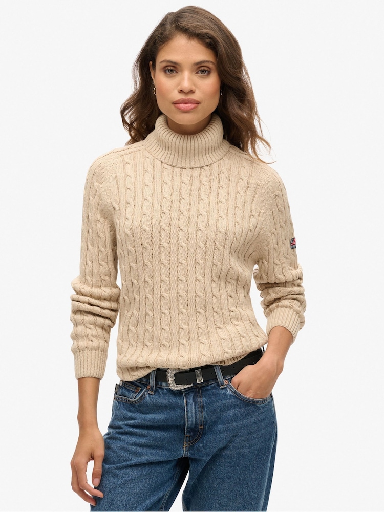 Superdry Nude Slouchy Cable Roll Neck Jumper - Image 1 of 7