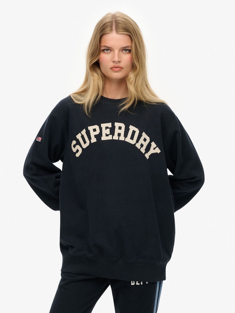 Superdry Blue Athletic Essentials Relaxed Crew Sweat Top - Image 1 of 7