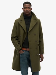 Superdry Green The Merchant Store - Wool Blend Long Coat - Image 1 of 6