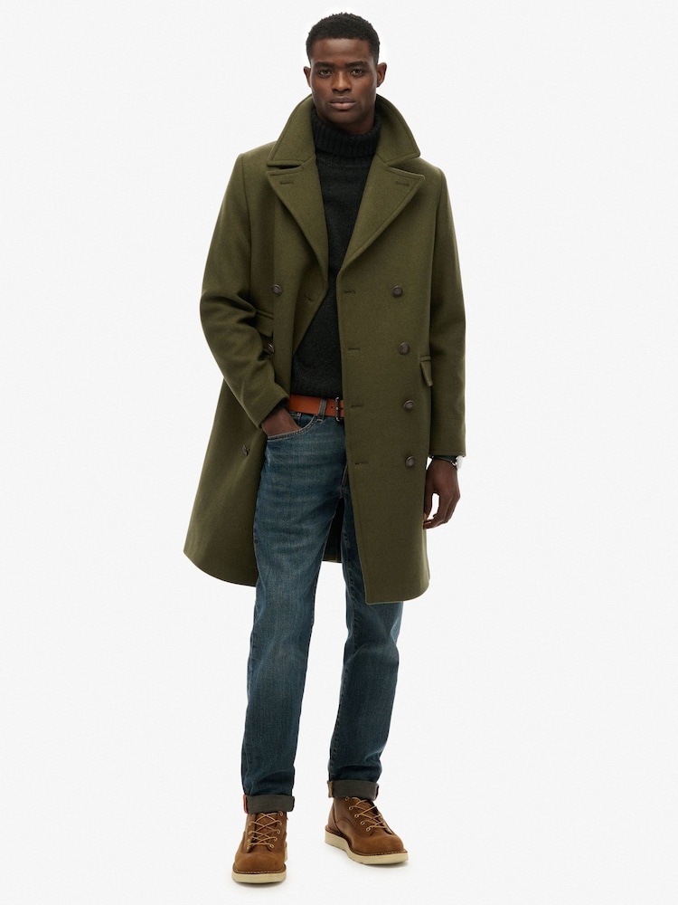 Superdry Green The Merchant Store - Wool Blend Long Coat - Image 2 of 6