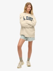 Superdry Cream Athletic Essentials Relaxed Crew Sweat Top - Image 3 of 5