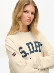 Superdry Cream Athletic Essentials Relaxed Crew Sweat Top - Image 4 of 5