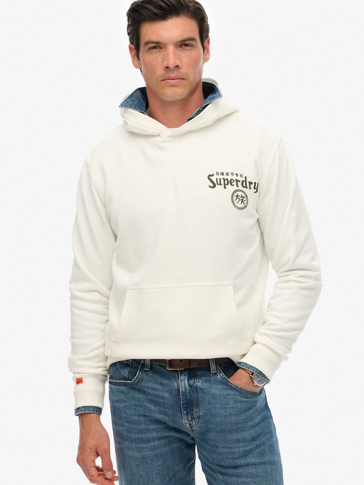 Superdry White Tokyo Narrative Loose Fit Hoodie - Image 1 of 5