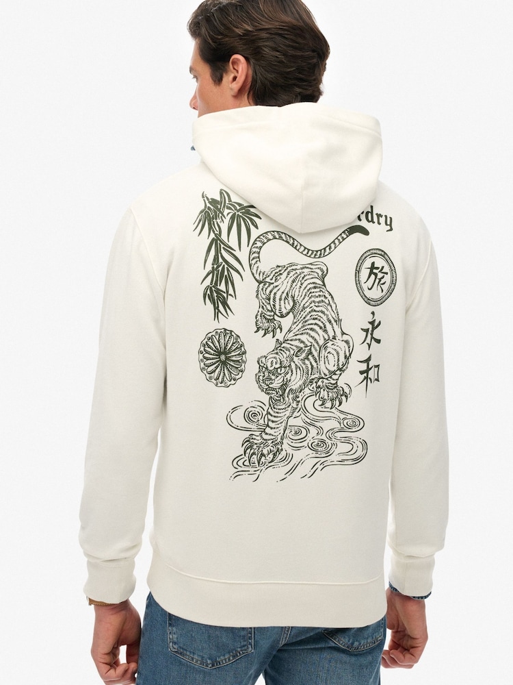 Superdry White Tokyo Narrative Loose Fit Hoodie - Image 2 of 5