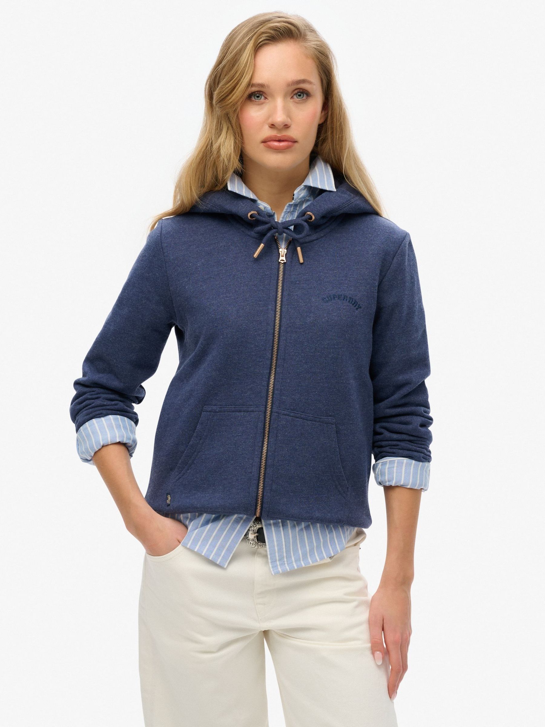 Superdry Women's Blue Marl Essential Logo Zip Hoodie - Image 1