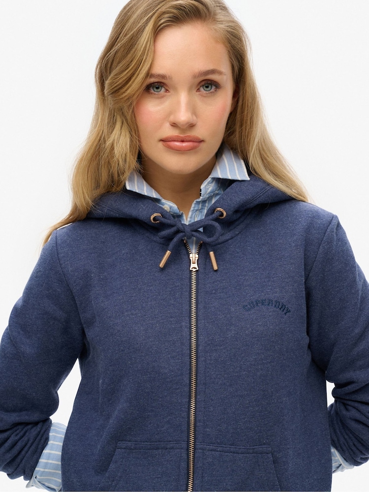 Superdry Blue Marl Essential Logo Zip Hoodie - Image 1 of 6 Superdry Blue Marl Essential Logo Zip Hoodie - Image 1 of 6