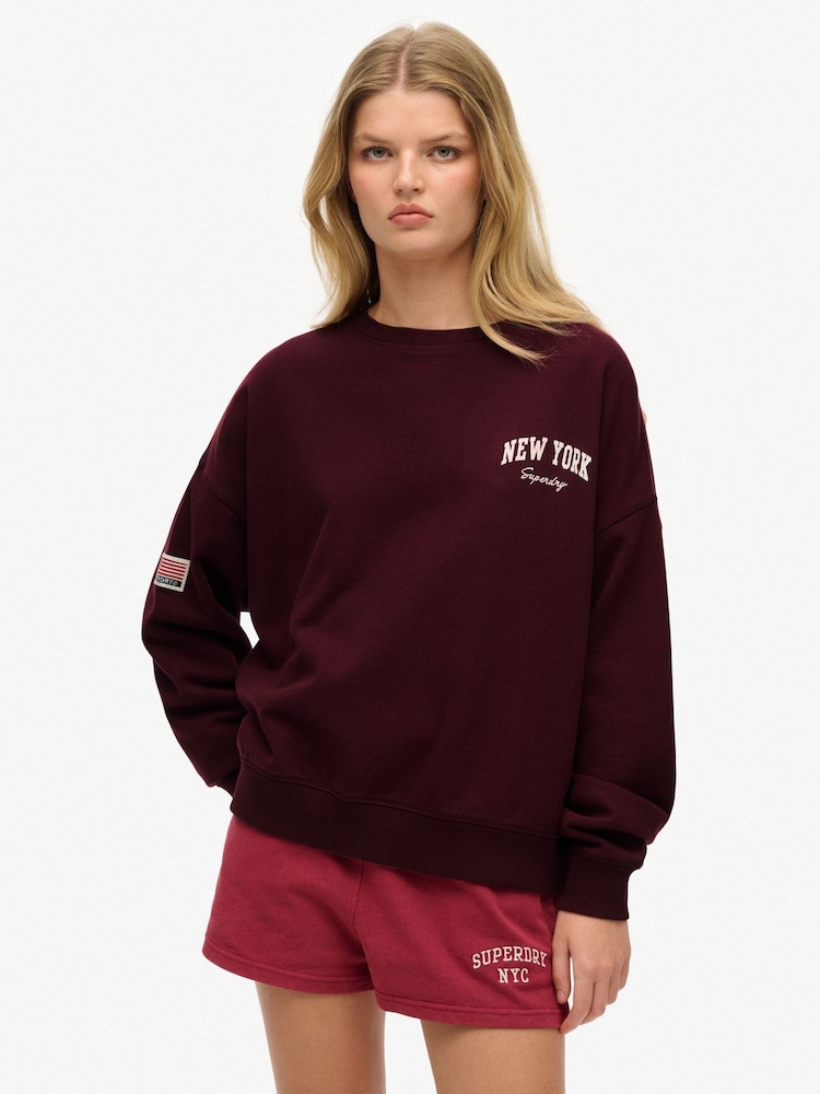 Superdry Red Athletic Essentials Relaxed Crew Sweat Top - Image 1 of 7