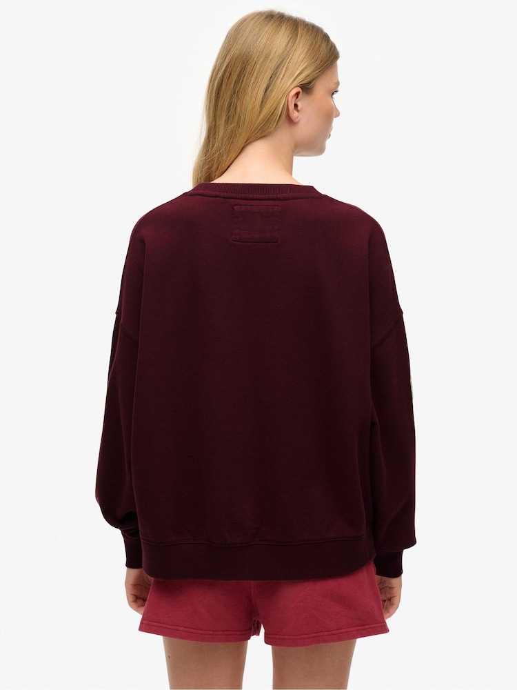 Superdry Red Athletic Essentials Relaxed Crew Sweat Top - Image 2 of 7