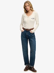 Superdry White Athletic Button Down Long Sleeve Top - Image 4 of 5