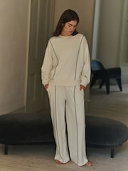 Daily by Desmond & Dempsey Cream Caballo Embroidered Joggers - Image 1 of 5