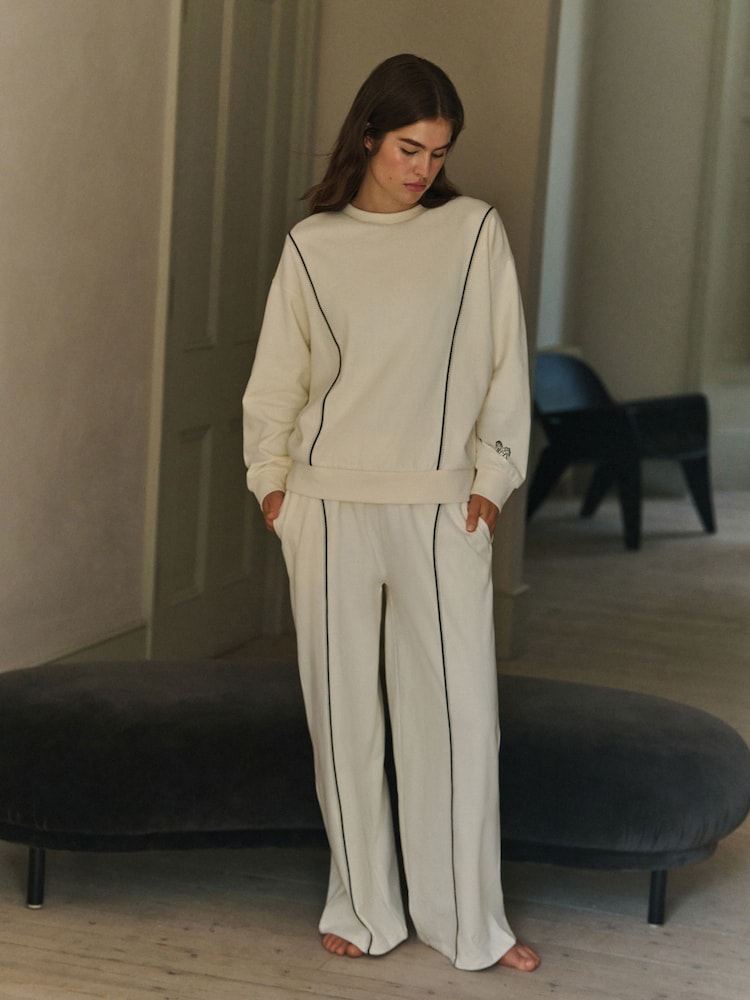 Daily by Desmond & Dempsey Cream Caballo Embroidered Joggers - Image 1 of 5