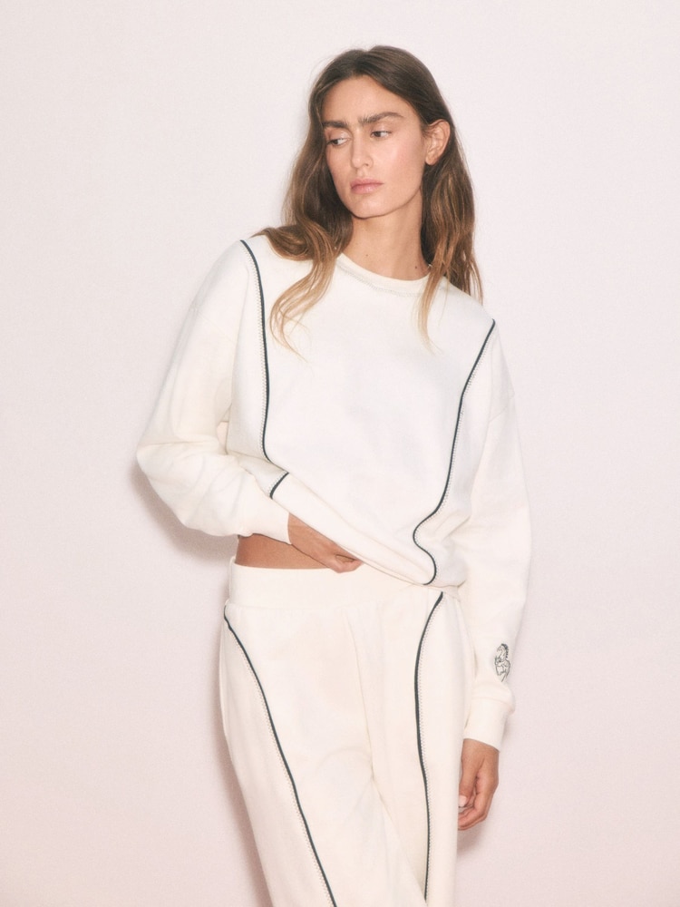 Daily by Desmond & Dempsey Cream Caballo Embroidered Sweat Top - Image 2 of 9