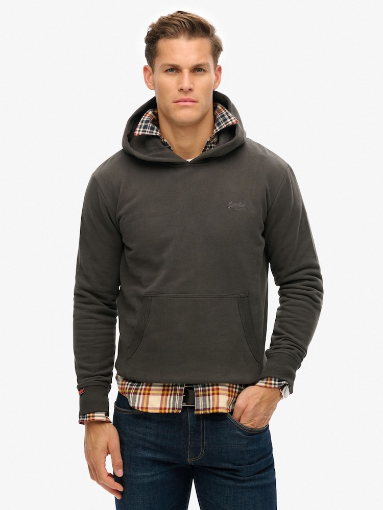 Superdry Black Essential Logo Half Brushed Hoodie - Image 1 of 6