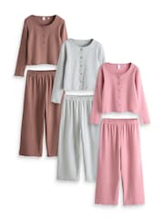 Pink/Grey/Brown Cardigan Wide Leg Pyjamas 3 Pack (3-16yrs) - Image 1 of 4