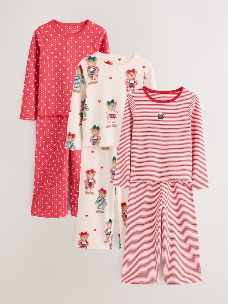 Red Bear Wide Long Leg Pyjamas 3 Pack (3-16yrs) - Image 1 of 8 Red Bear Wide Long Leg Pyjamas 3 Pack (3-16yrs) - Image 1 of 8