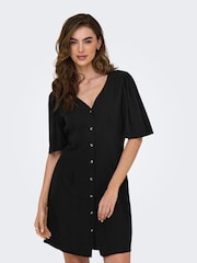 JDY Black Linen Mix Mini Shirt Dress - Image 1 of 6
