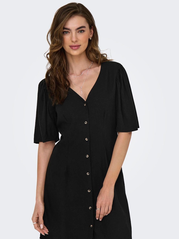 JDY Black Linen Mix Mini Shirt Dress - Image 2 of 6
