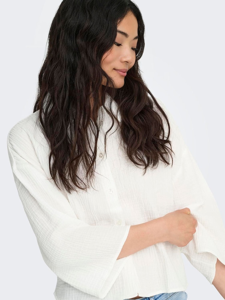 JDY White Cheesecloth Crop Shirt - Image 2 of 6