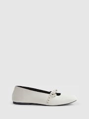 River Island Cream Eyelet Bow Square Toe Ballet Pumps - Image 2 of 6