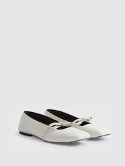 River Island Cream Eyelet Bow Square Toe Ballet Pumps - Image 3 of 6