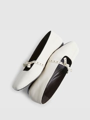 River Island Cream Eyelet Bow Square Toe Ballet Pumps - Image 6 of 6