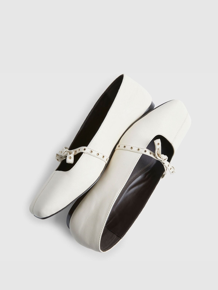 River Island Cream Eyelet Bow Square Toe Ballet Pumps - Image 6 of 6