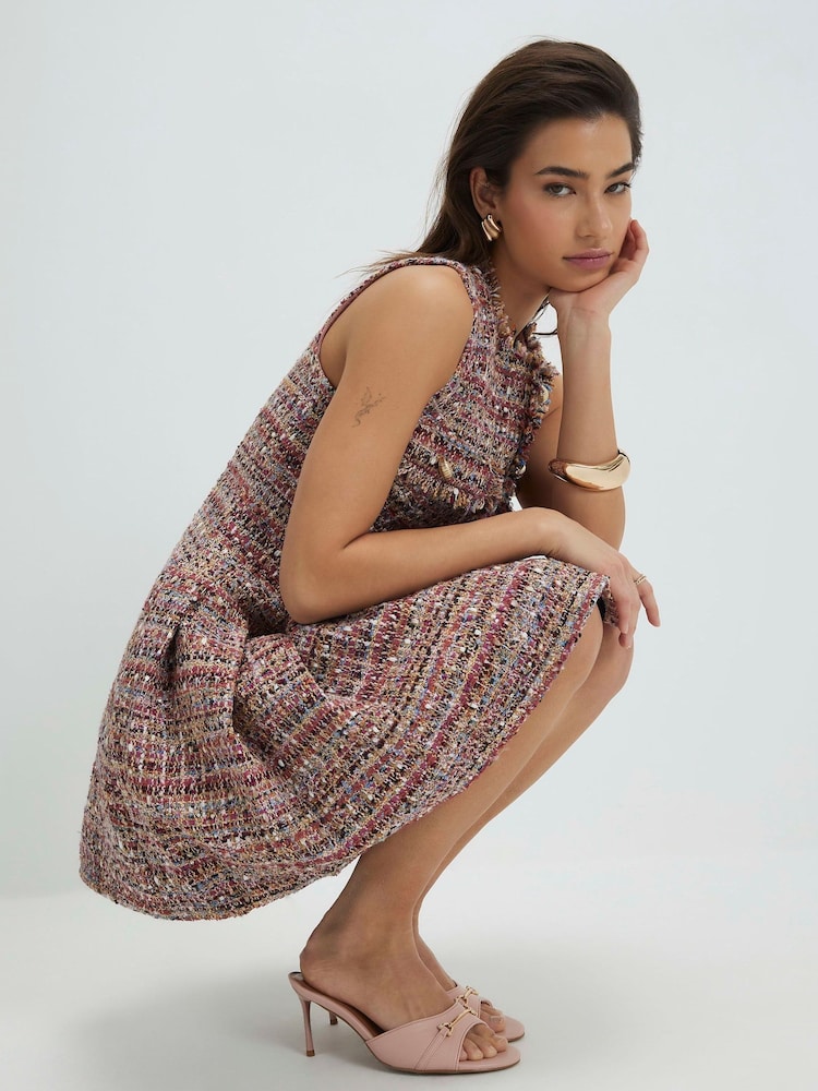 River Island Brown Sleeveless Boucle Pleated Mini Dress - Image 4 of 4