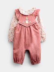 JoJo Maman Bébé Pink Peter Rabbit Flopsy Cord Dungaree Set - Image 1 of 8