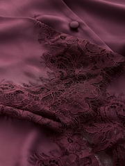 Laura Ashley Burgundy Red Satin Lace Button Through Pyjamas - Image 10 of 11