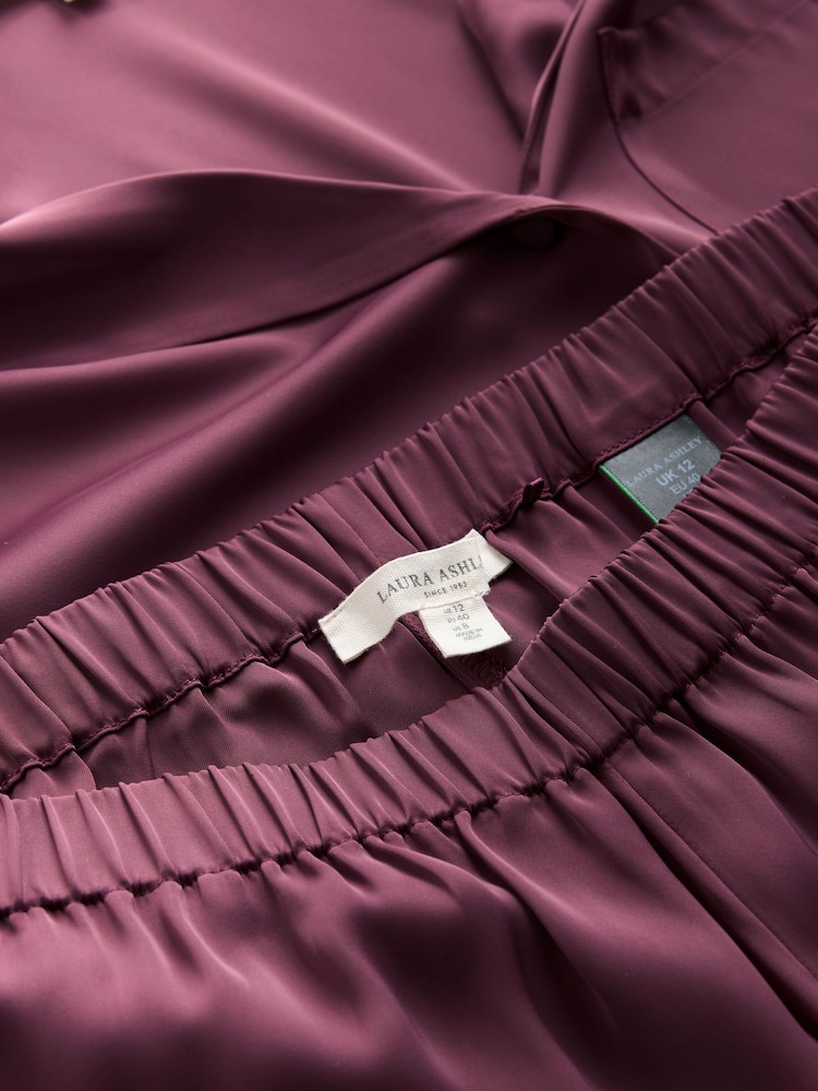 Laura Ashley Burgundy Red Satin Lace Button Through Pyjamas - Image 11 of 11