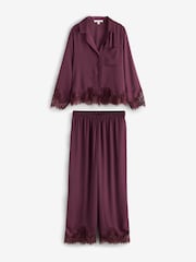 Laura Ashley Burgundy Red Satin Lace Button Through Pyjamas - Image 7 of 11