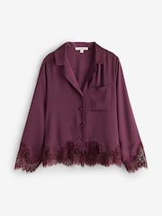 Laura Ashley Burgundy Red Satin Lace Button Through Pyjamas - Image 8 of 11