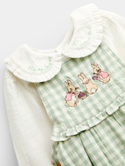 JoJo Maman Bébé Green Peter Rabbit Flopsy Gingham Dungaree Set - Image 6 of 7