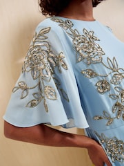 Friends Like These Light Blue Petite Embellished Detail Short Sleeve Midi Dress - Image 2 of 5