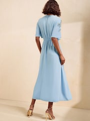 Friends Like These Light Blue Petite Embellished Detail Short Sleeve Midi Dress - Image 5 of 5